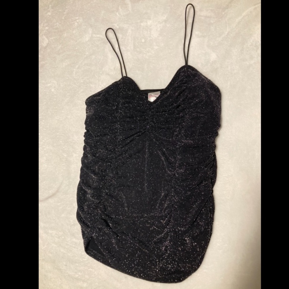 Black sparkly spaghetti strap